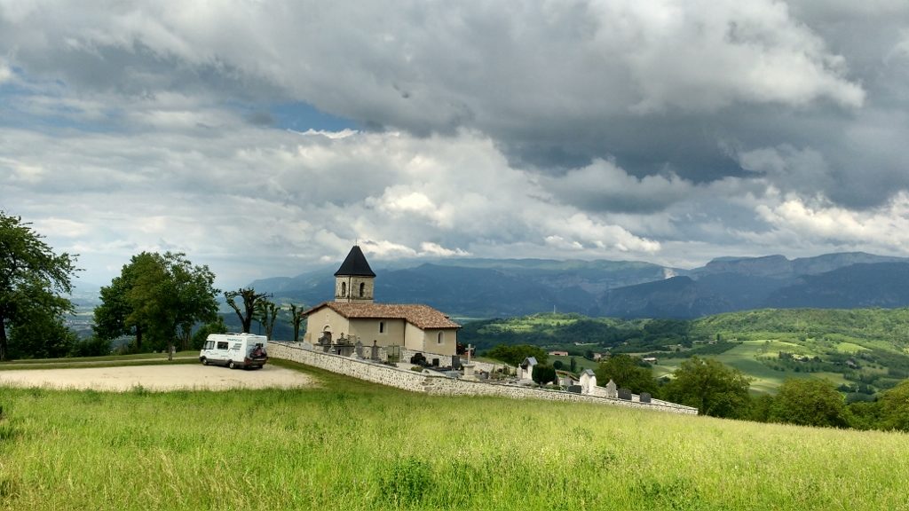Parked by a small church near Rochechinard