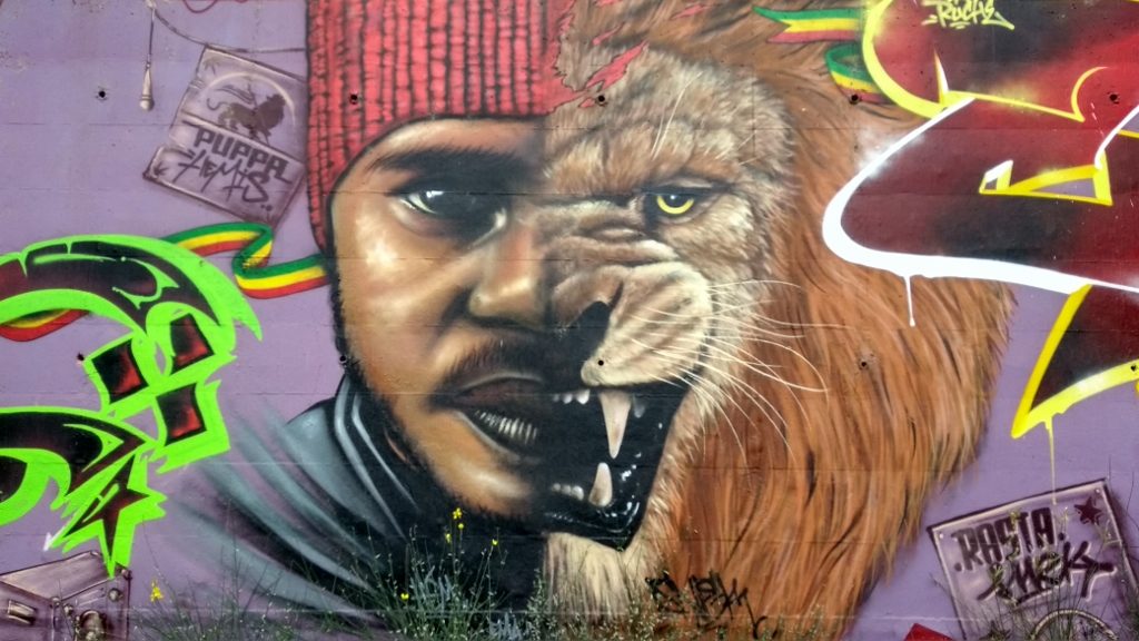 Plenty of graffiti on the concrete roads around Grenoble: some it's fantastic.