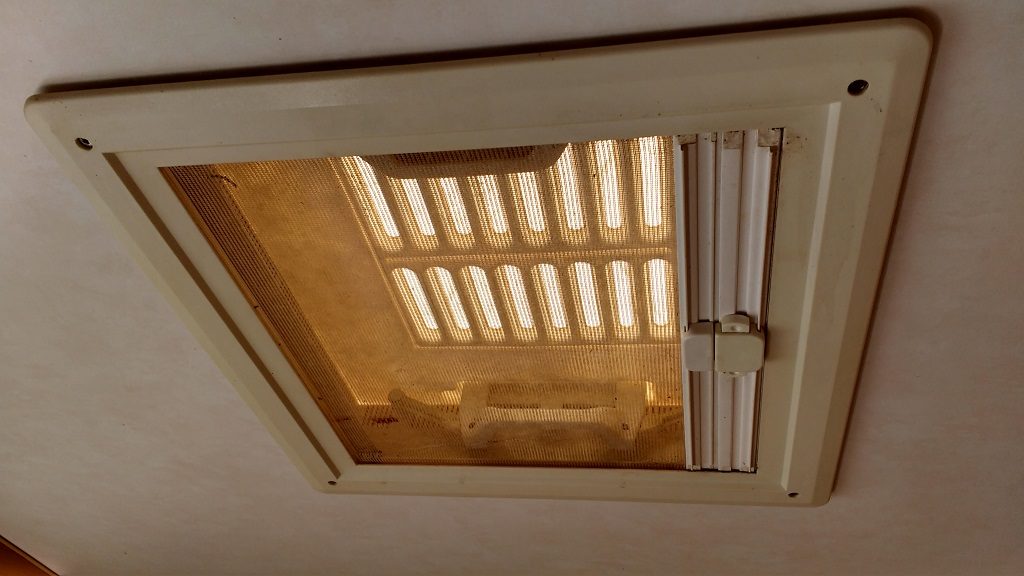 The underside of the skylight with the flyscreen in place.