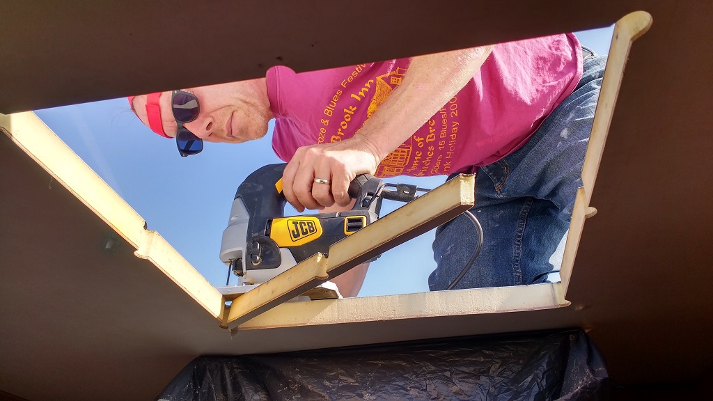 Me looking nervous cutting through the motorhome roof