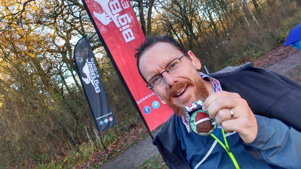 Getting the medal at the end of the Big Bear Christmas Challenge