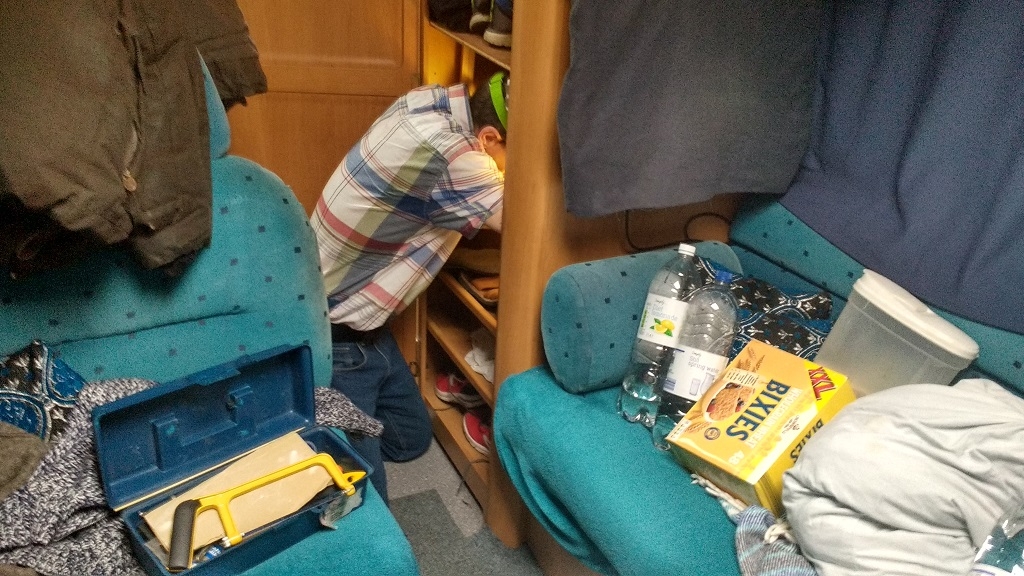 Curses bring uttered while trying to fix the Truma water heater leak. Fingers crossed it's sorted.