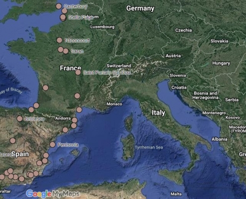 motorhome tour overnight stops on map