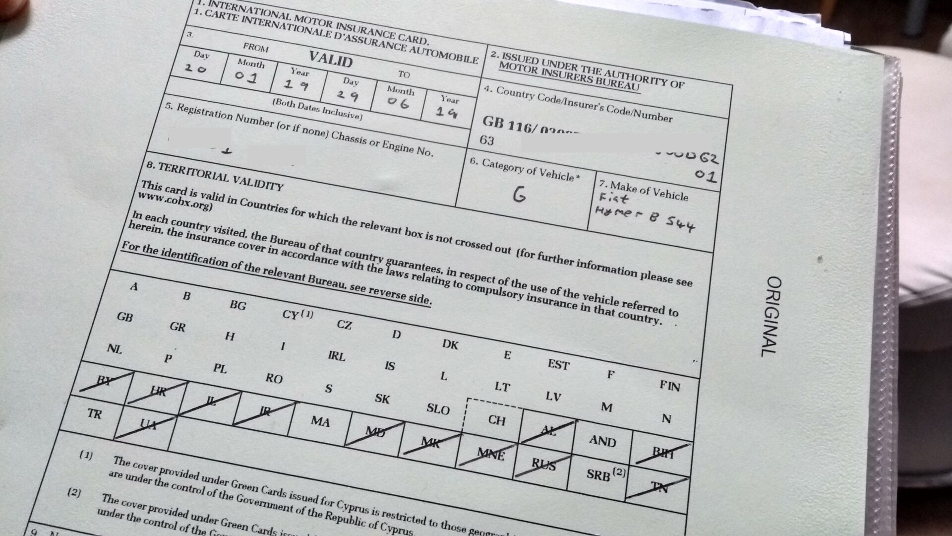 Our motorhome insurance Green Card for Europe, Morocco and Turkey