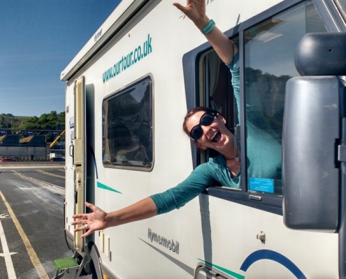 setting off on a motorhome tour of Europe in queue at Dover