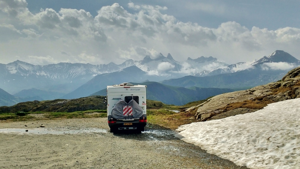 Motorhome on Col de la Croix de Fer, France wild camping