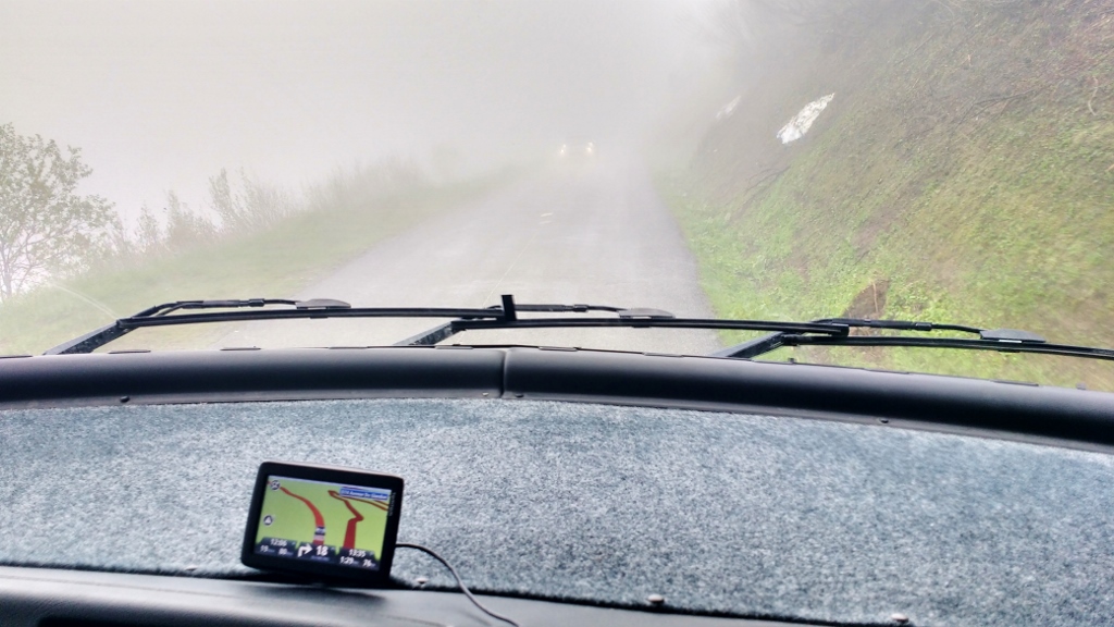 Foggy motorhome Col descent