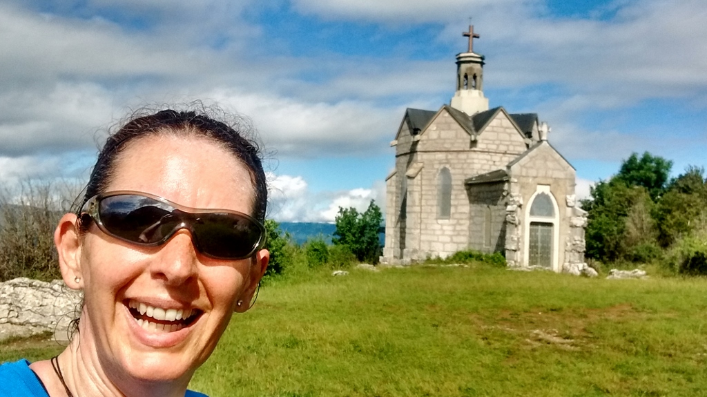 Ju runs up to Mont St Michel Chapel