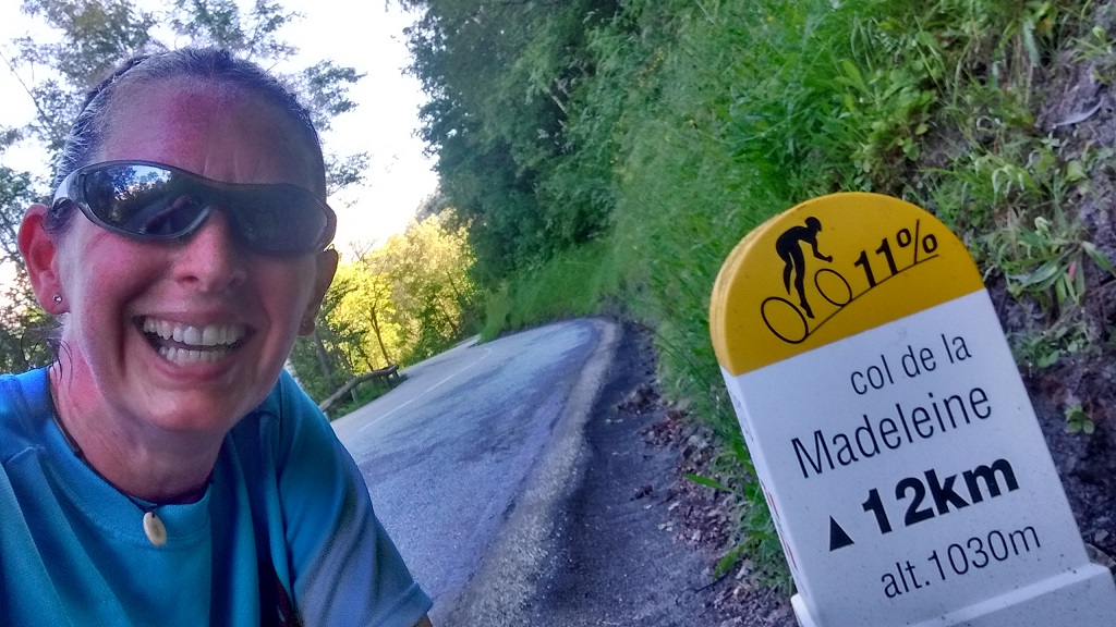The 12Km to go cyclists marker on the col de la Madeleine
