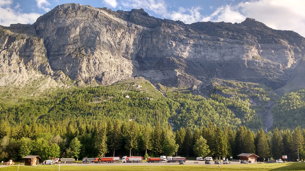 Cliffs above the motorhome aire parking area Plaine Joux