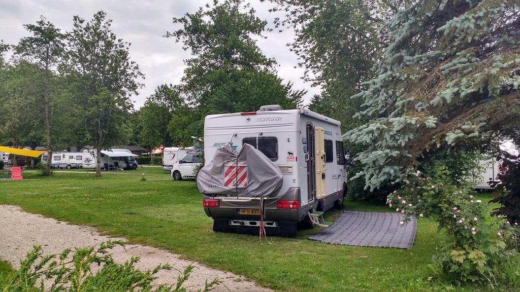 A motorhome at TCS Camping outside Bern in Switzerland