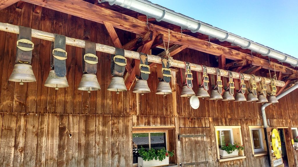 Alpine cow bells on the cheese shop on the Sustenpass Road. 