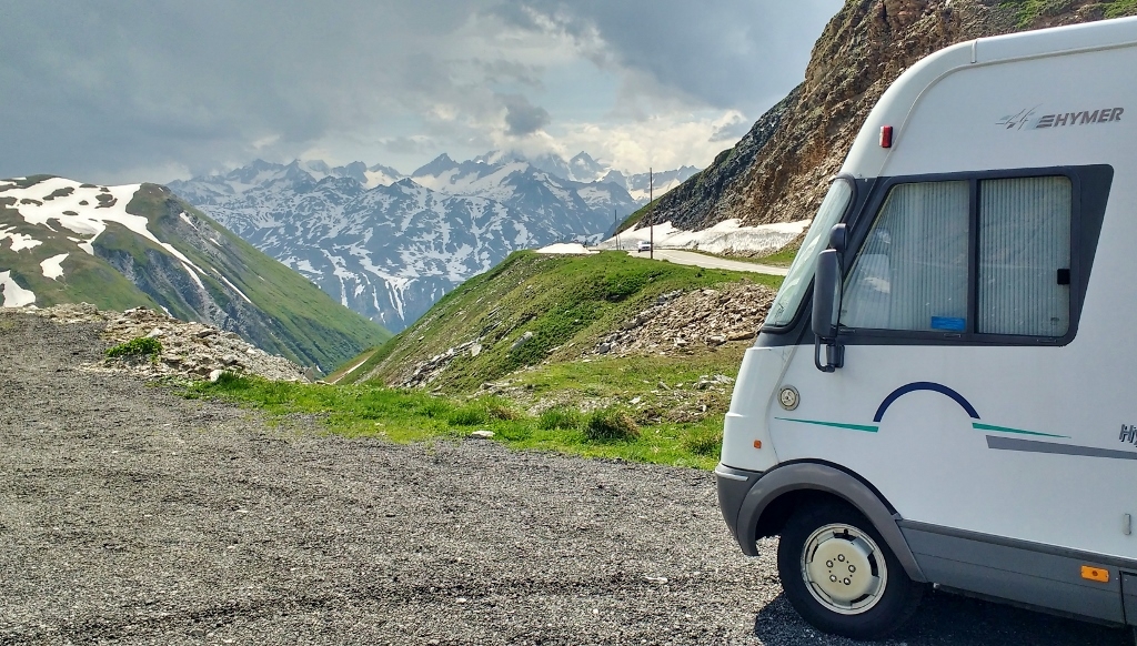 motorhome parking at Furka Pass, Switzerland