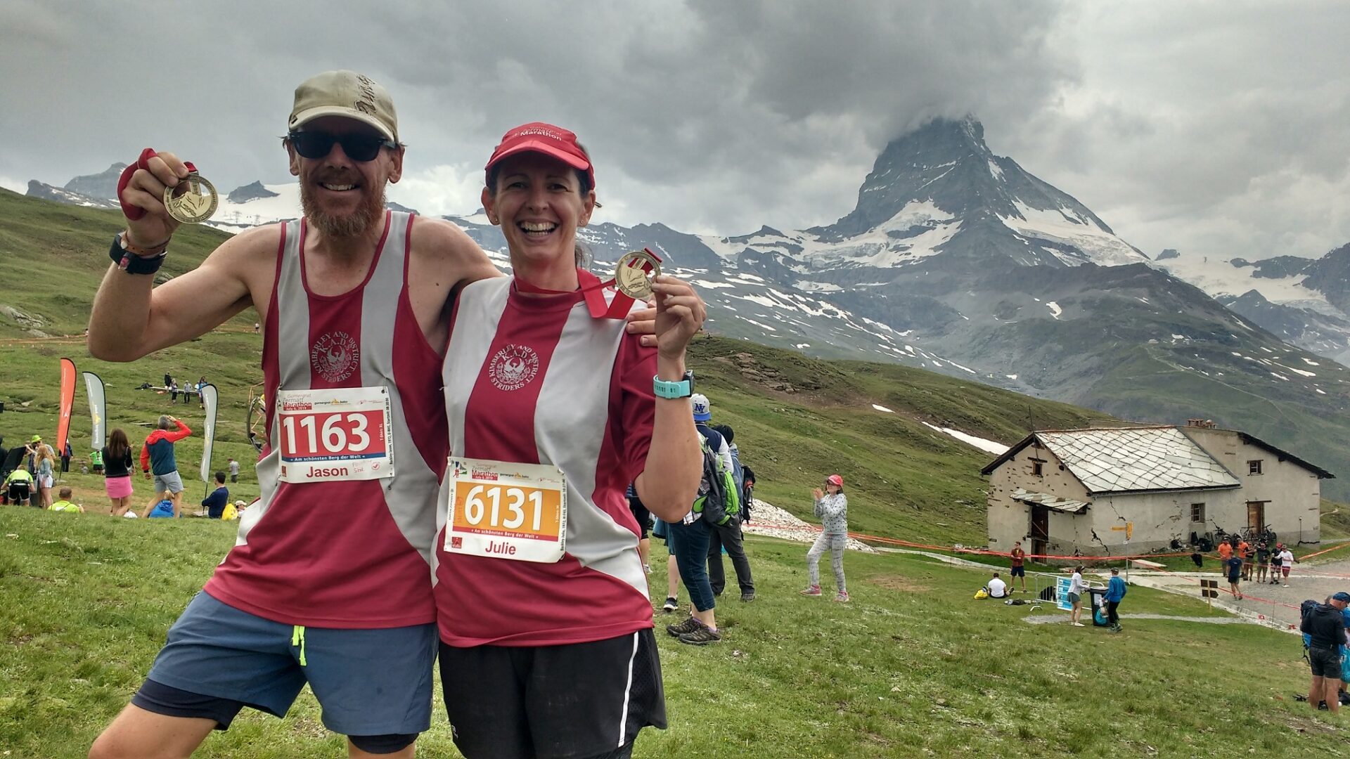 Runners Zermatt Gornergrat Marathon Finish Medals Materhorn