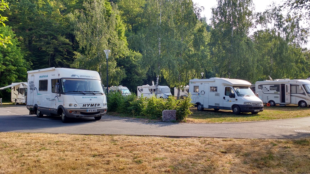Zagan at the service point in the lovely motorhome aire at Saint-Dié, Vosges