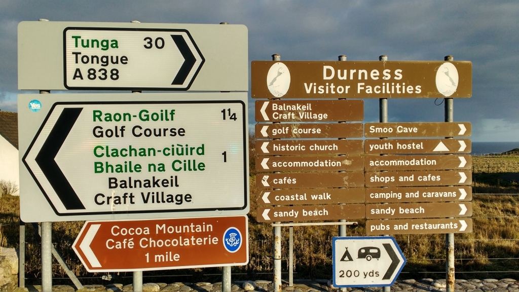 Road sign in Durness, NC500 Scotland
