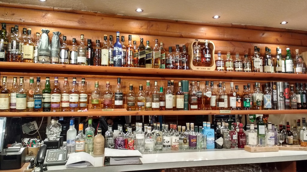 Part of the huge whiskey collection at the Royal Hotel in Ullapool. The most expensive was over £70 a glass!