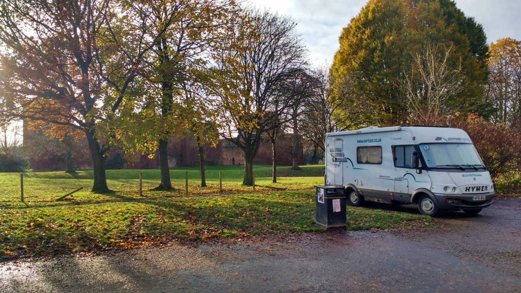 motorhome parked at Bothwell castle, Scotland