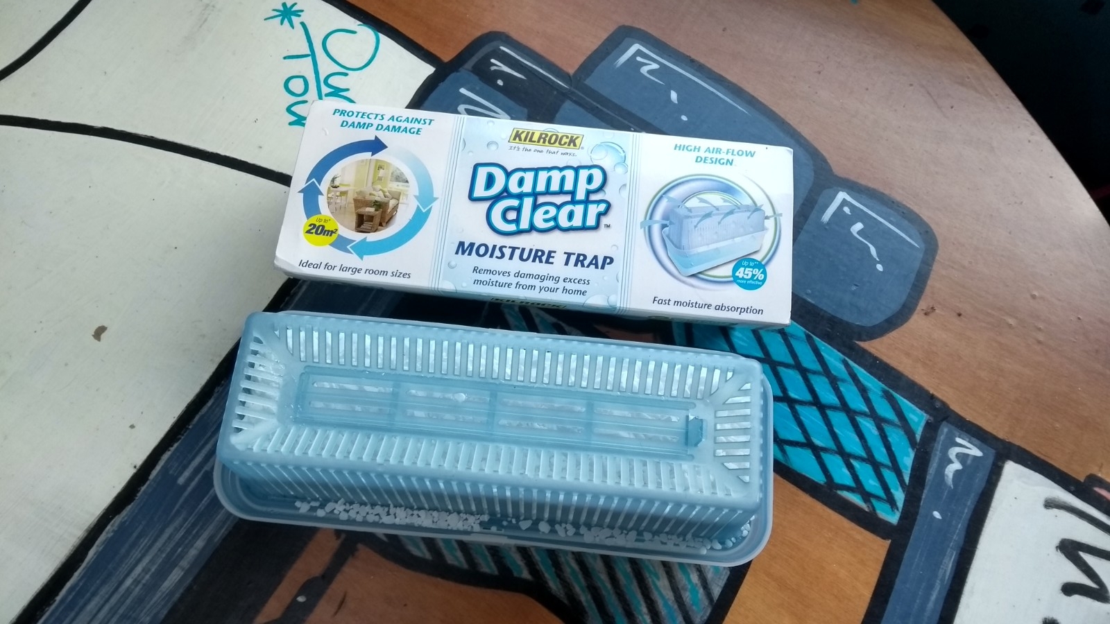 A moisture tap placed in our motorhome to help keep the air dry in winter