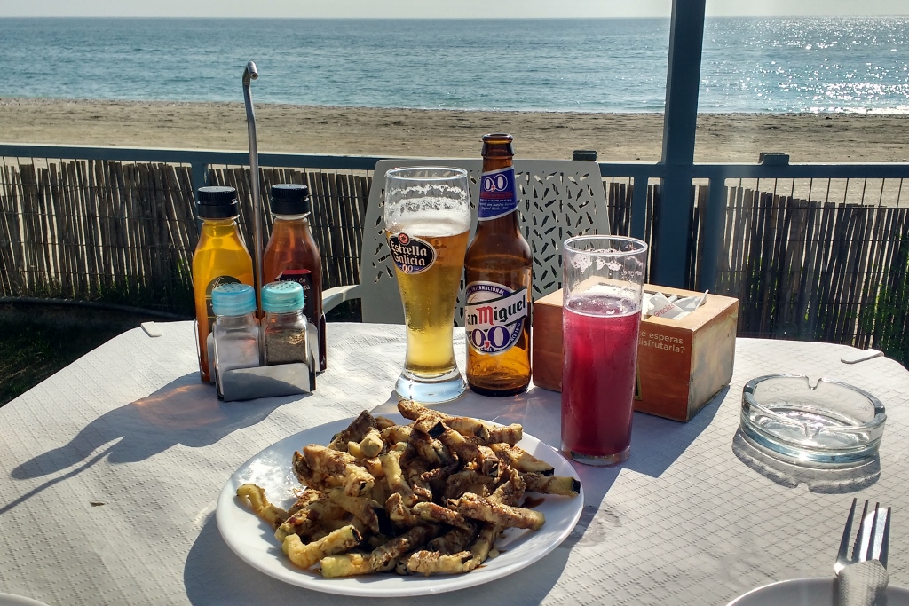 Aubergine with honey by beach