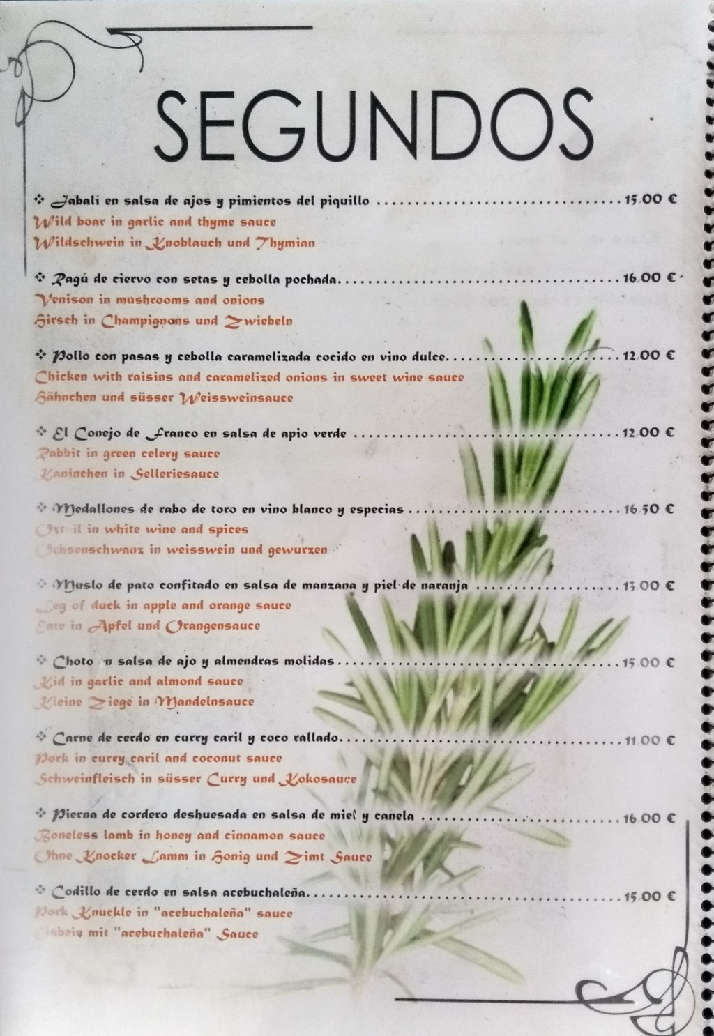 Acebuchal Menu