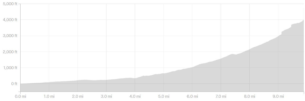 The elevation profile on the route from the Nerja campsite to El Cielo