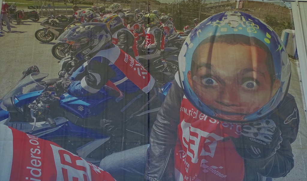 A fun helmet design, on a huge poster at Jerez