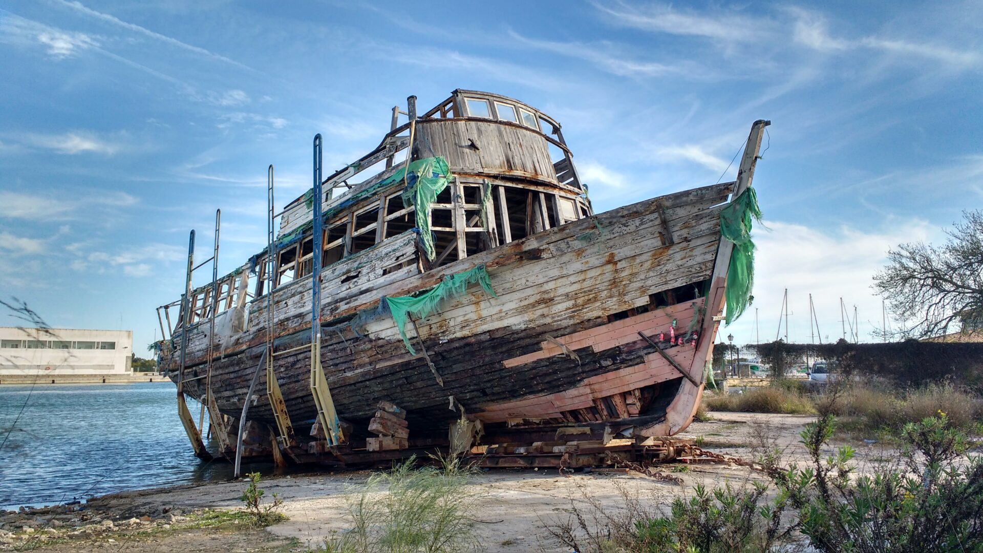 An old ship hauled from the sea in El Puerto de Santa Maria