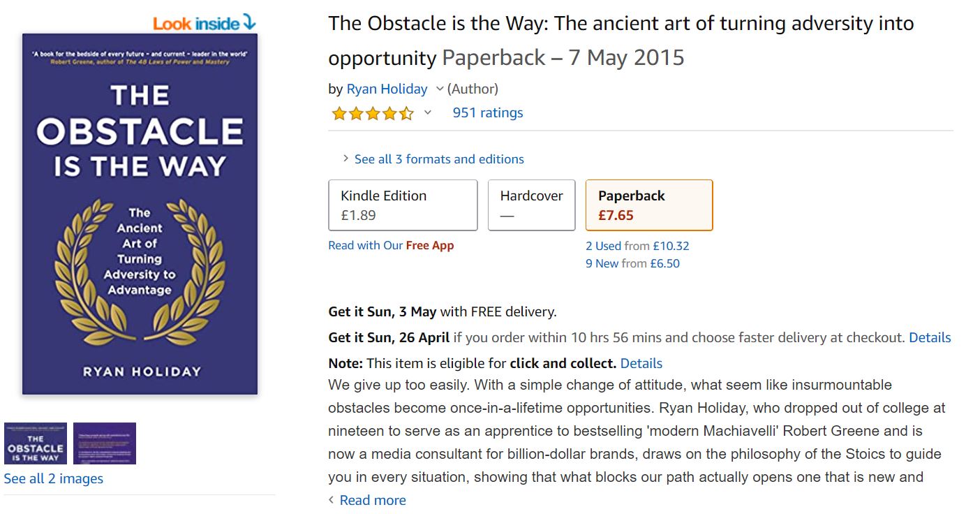 The Obstacle is the Way on Amazon.co.uk