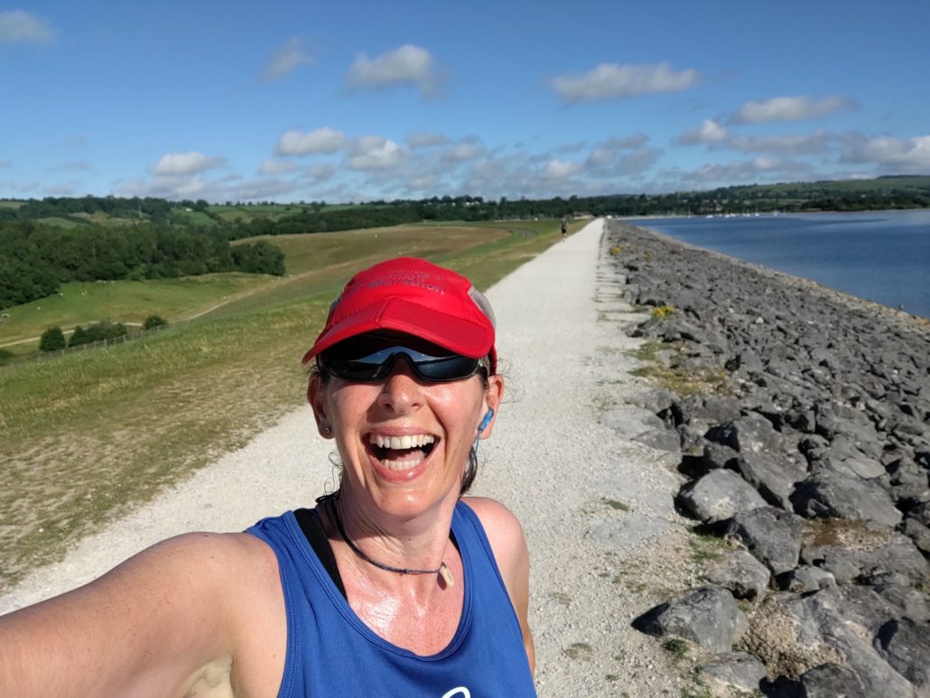 Runner on the dam at Carsington Water.