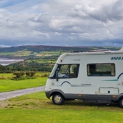 Motorhome at campsite overlooking Robin Hoods Bay