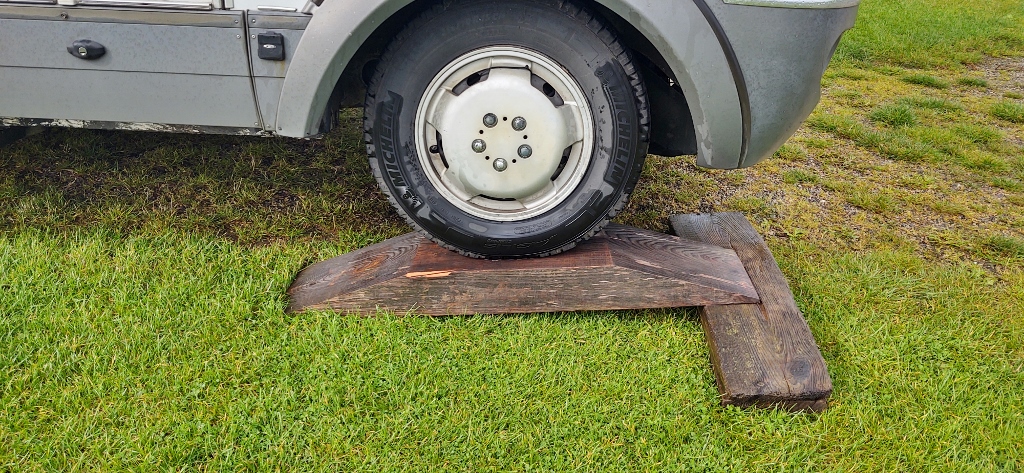 Wooden wedges to get level at Hooks House Farm, Robin Hoods Bay