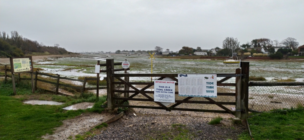 Two sides of the campsite are up against a tidal creek, which completely fills at high tide, it's cool!