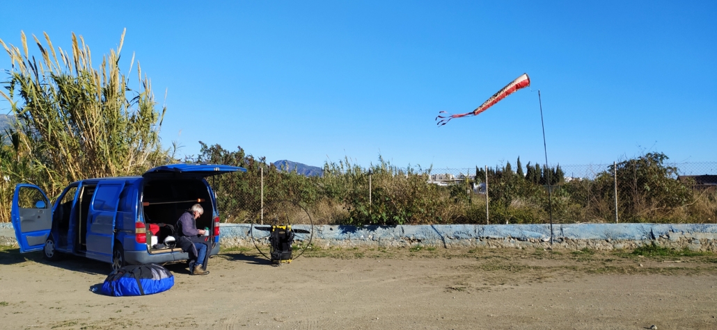The car park opposite the site is used as an informal airport - quite bizarre really but it starts to look normal after a few days!