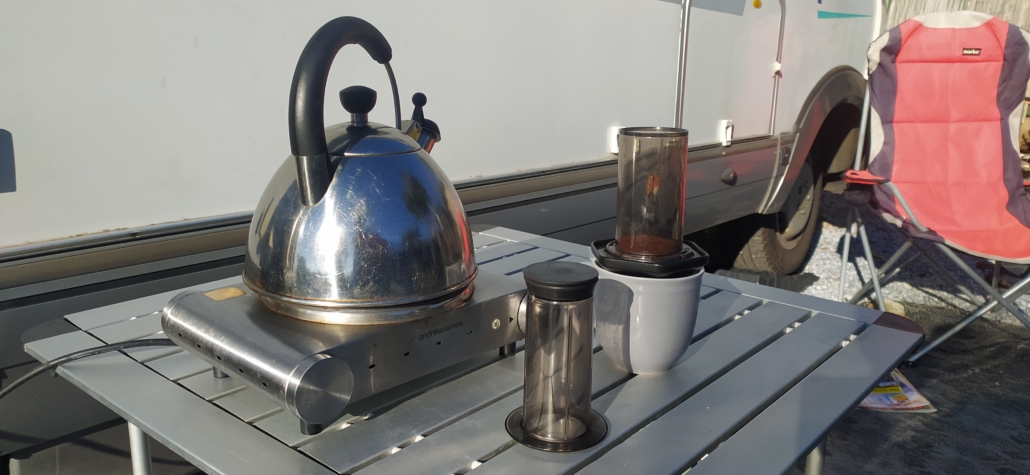 Our Aeropress clean coffee maker in action!