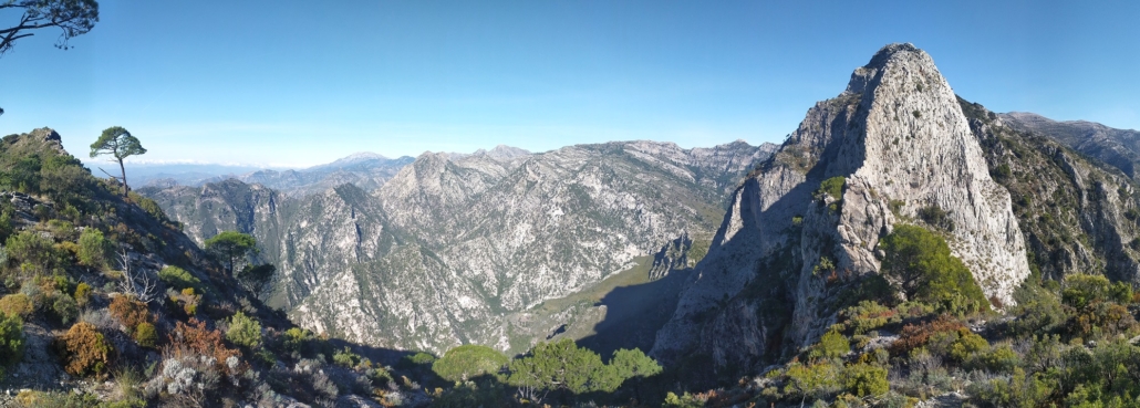 Looking across the La Puerta Saddle to 'The Little Almond', with Almendrón Behind