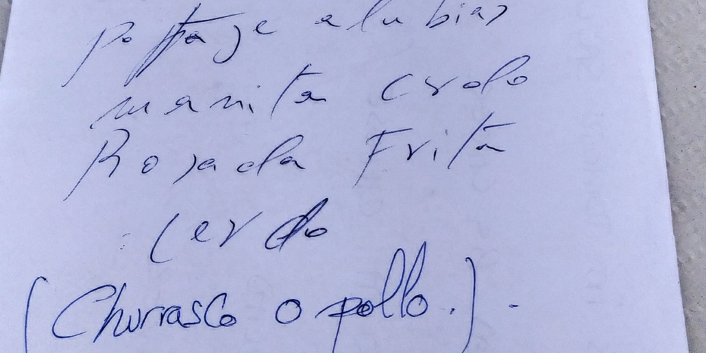 handwritten menu in Spanish for a menu del dia