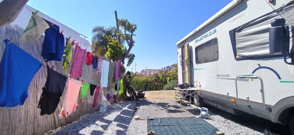 One final campsite washing day and the bikes are waiting to be loaded onto the rack for the drive north.