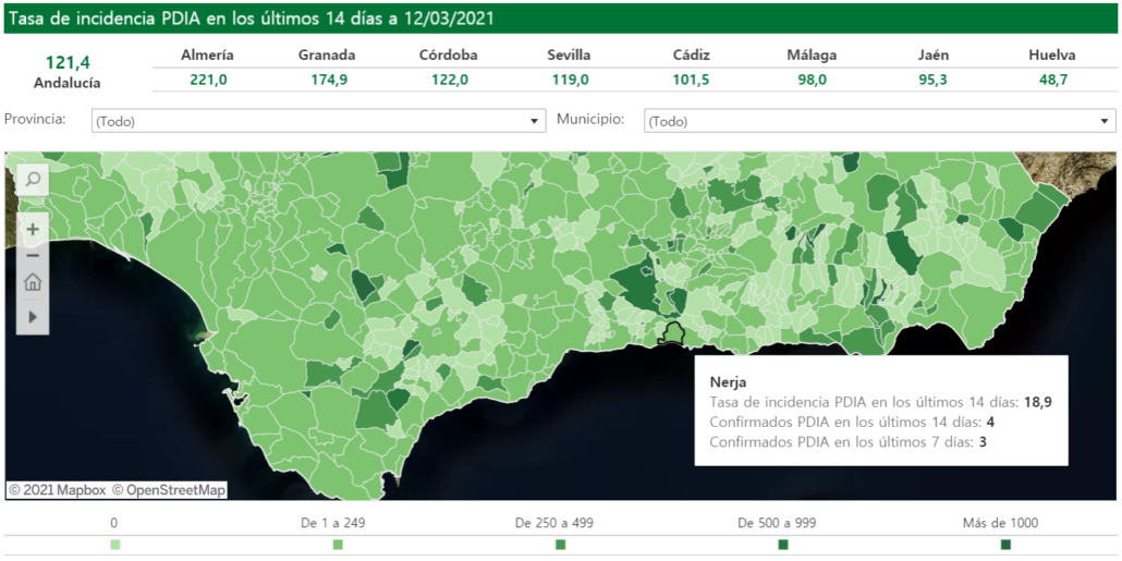 map of COVID positive tests in Andalusia Andalucia Spain