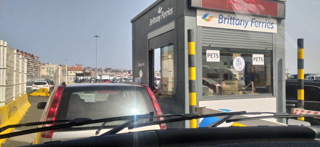 Arriving at the check-in desk for Brittany Ferries in Santander
