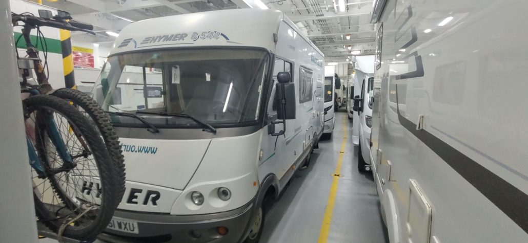 Motorhome on a car ferry deck Santander Galicia Spain Brittany Ferries