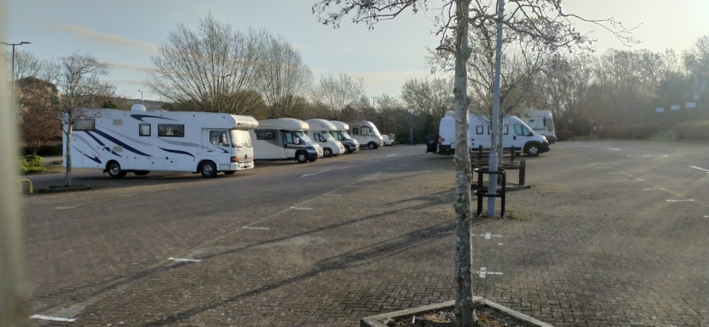 Semi-official motorhome parking at Port Solent in Portsmouth. Taken from the van window, as technically we're in quarantine at this point.
