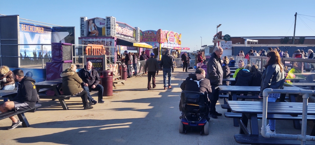 Drinks in outside bars in Skegness in April 2021.