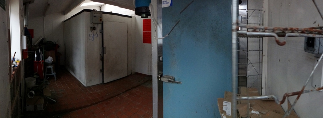 This is 'The Cooler' before we started work on it, with walk-in chillers and meat processing equipment