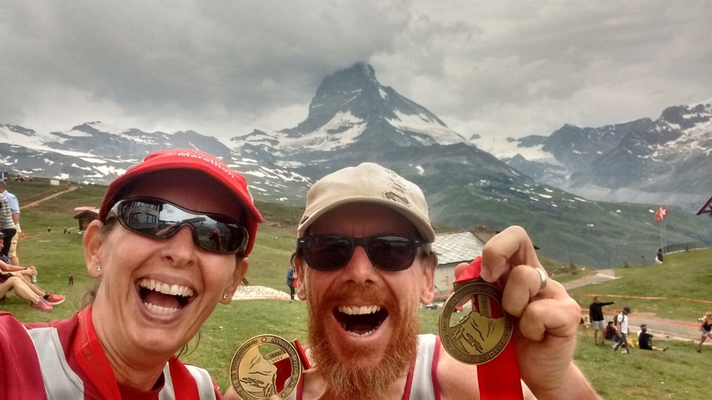 Celebrating After Finishing the Zermatt-Gornergrat Half and Ultra Marathons
