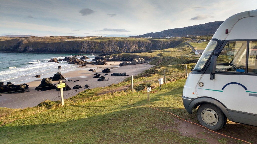 Motorhome Overlooking the Wonderful Cove of Sango Sands, NC500, Durness, Scotland