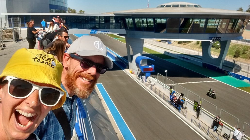 Watching Motorbike Racing at Jerez. The secuity staff welcomed us to sleep in our motorhome right outside the gates!