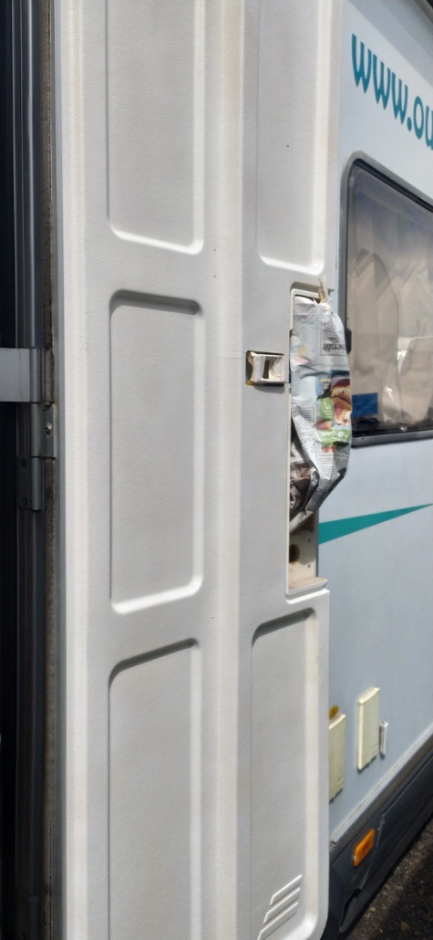 Motorhome habitation door painted with plasti-kote.