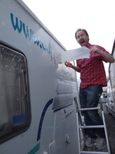 Sticking blog decals to a motorhome