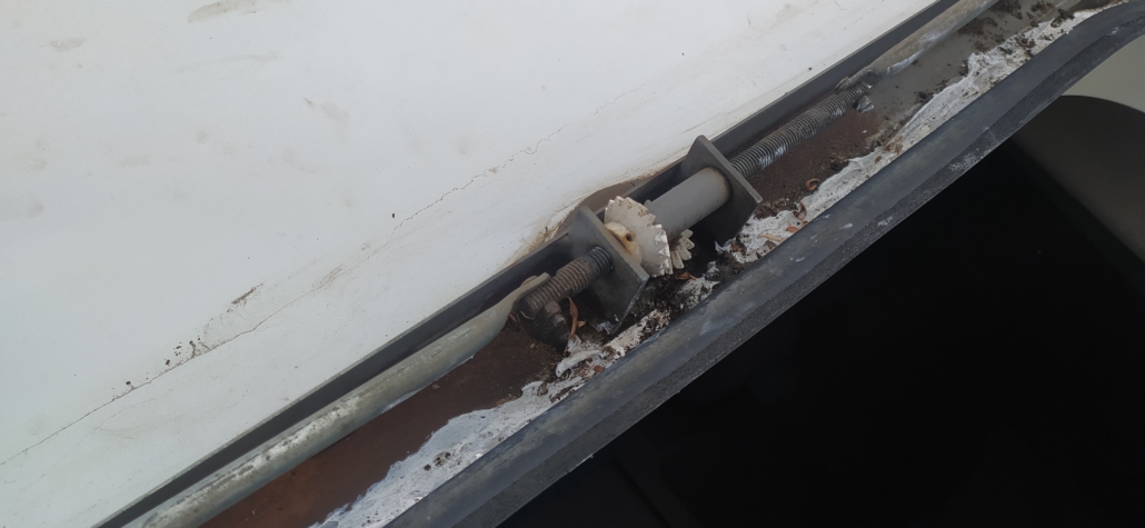 The winder raising lowering mechanism on a motorhome skylight roof.